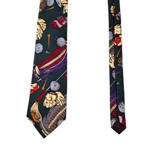 SINSABANG 100% Pure Silk Green Multicolor Golf Print Korean Stand Width Tie‎
